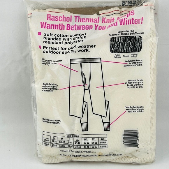 Vintage Mens XL Indera Coldmaster Plus Thermal Pants Raschel Knit 42-44 Waist - Picture 3 of 4